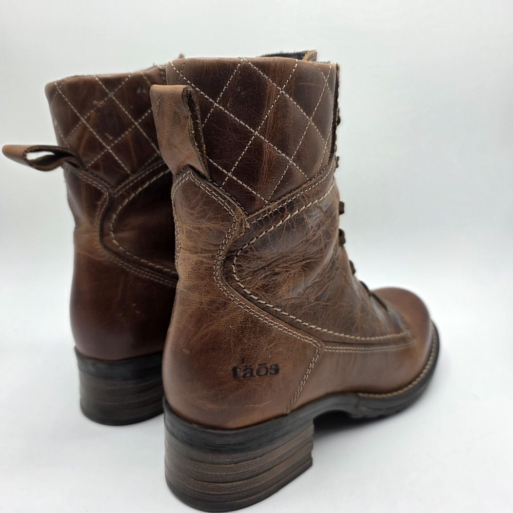 Taos Factor Boots Women SZ 6.5 EU37 Brown Leather Combat Utility Lace Up Heel - Picture 3 of 12